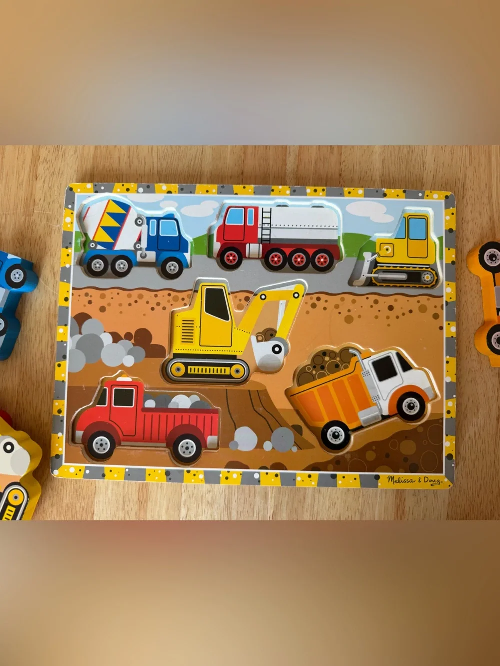 Melissa & Doug Construction Vehicles Chunky Wooden Puzzle - used